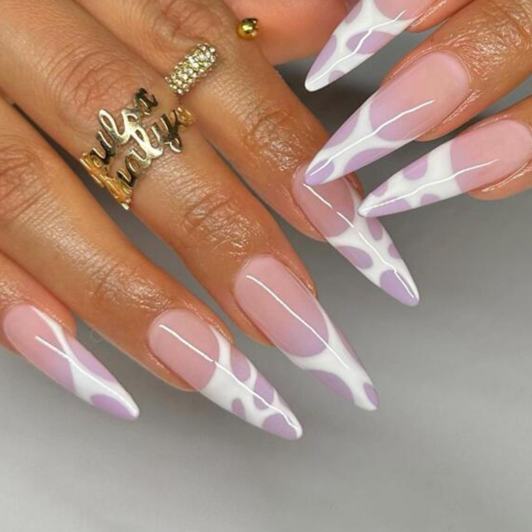 white almond nails with design