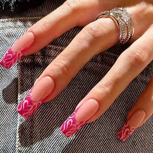 PINK FRENCH HEART DESIGN NAILS