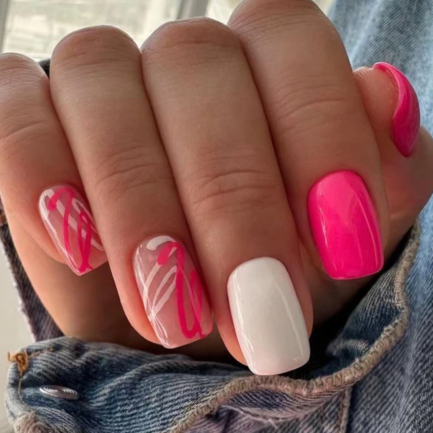Ladies Night | Short Pink & White Nails