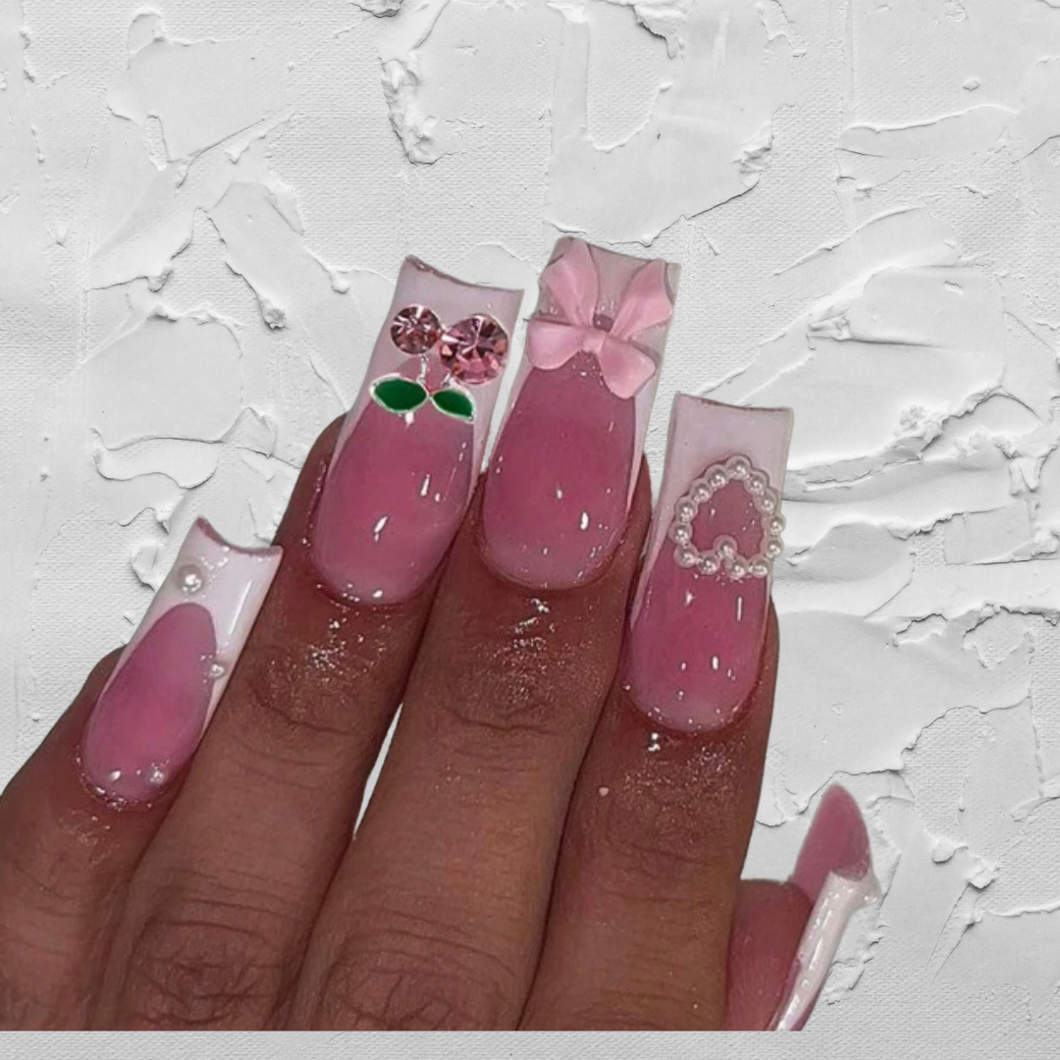 Little Miss | Deep Pink Base French Nails