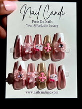 Load image into Gallery viewer, Handmade Short or Long Pink Chrome Hello Kitty Inspired Gel Nails

