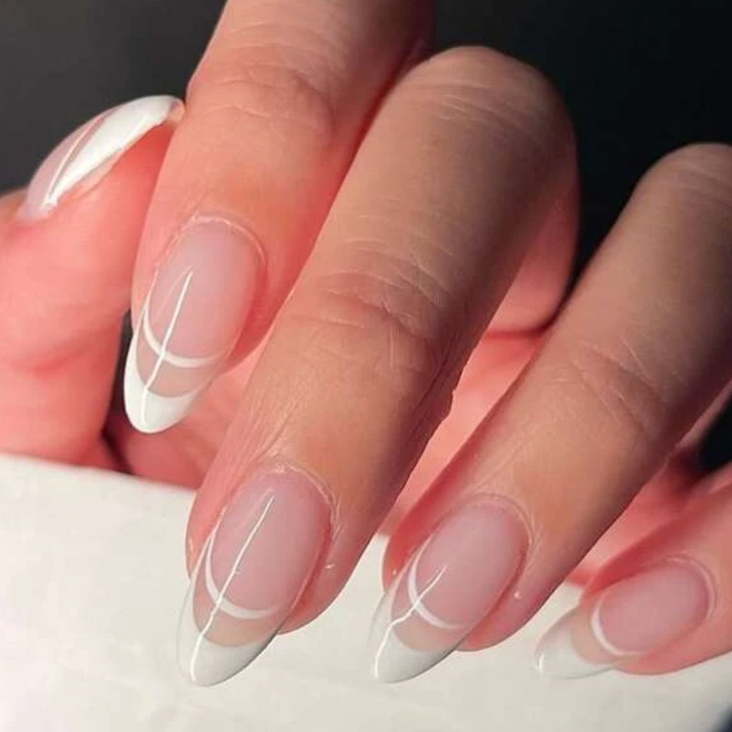Grandeur | White Negative French Almond Nails