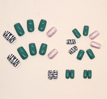 Load image into Gallery viewer, Lucille | Short Green Zebra Accent Nails
