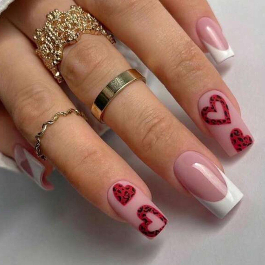 Marnie | Medium Square French Red Heart Nails