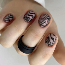 Load image into Gallery viewer, Level Up | Short Matte Nude Black Swirl Nails
