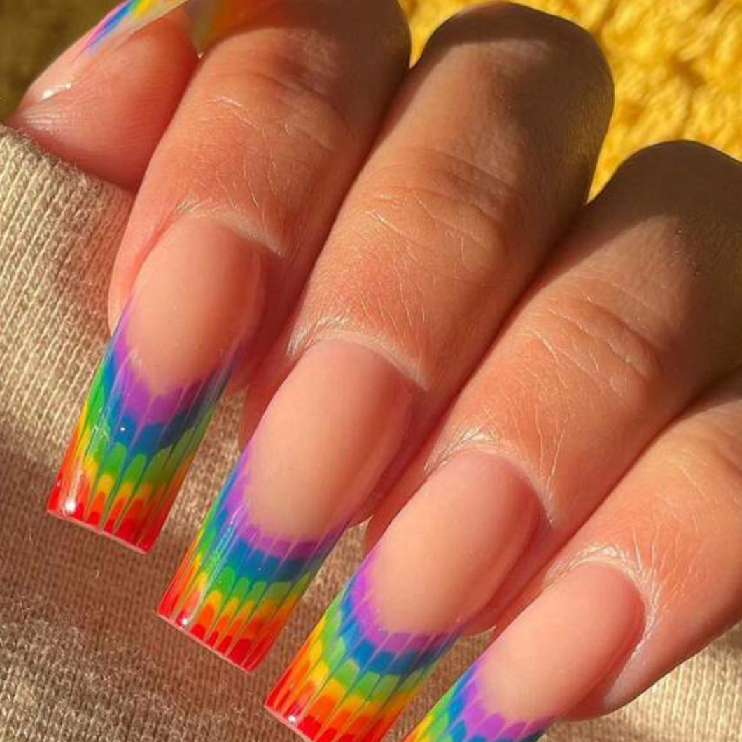 Tapered Square Rainbow French Nails