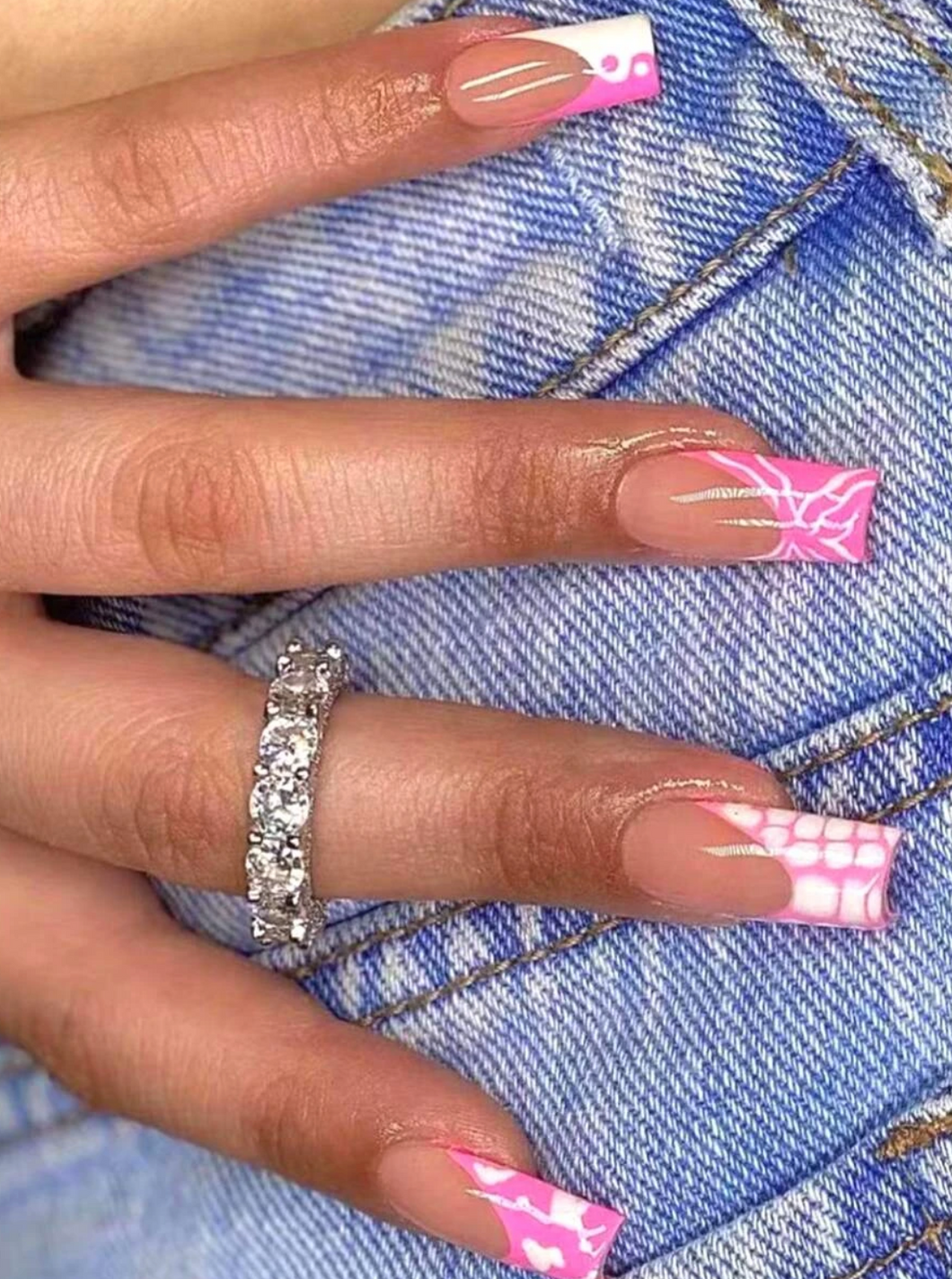 Paige Medium Pink White Coffin Nails
