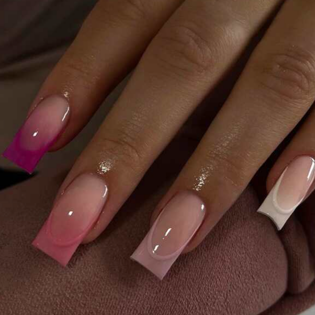 Pink Collect | Long Square Pink Ombre French Nails