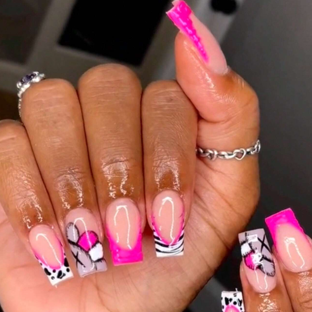 Short French Pink Kaws Inspired Nails