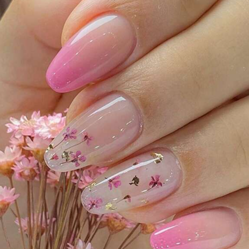 Priscilla | Medium Pink Flower Nails