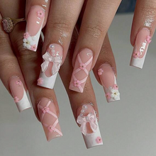 Load image into Gallery viewer, Private Dancer | Medium/Long French Pink Bow Nails
