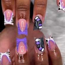 Load image into Gallery viewer, Purple Kaws | Short Square Purple Kaws Inspired Nails

