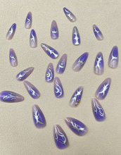 Load image into Gallery viewer, Rawr | Medium Almond Purple Silver Stud Nails
