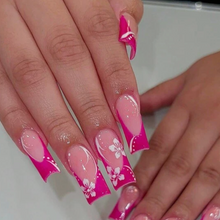 Load image into Gallery viewer, Roselyn | Medium Pink French Flower Nails
