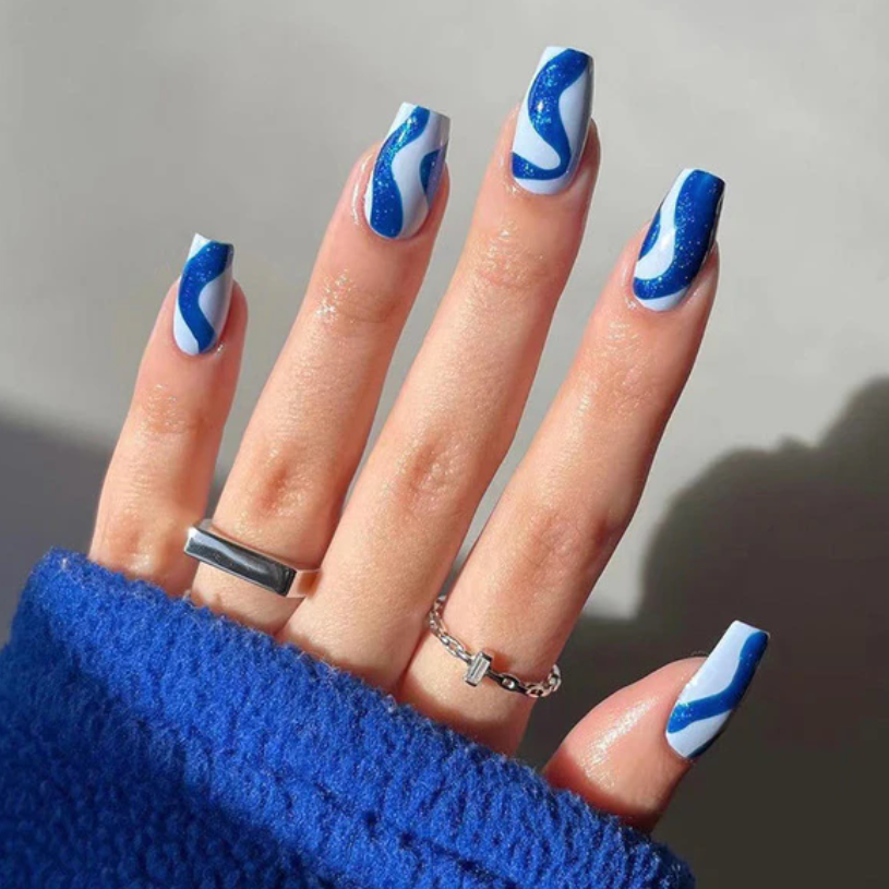 Rowan | Light & Dark Blue Swirl Nails