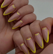 Load image into Gallery viewer, Rumi | Medium Almond Neon Yellow Abstract Nails
