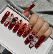 Load image into Gallery viewer, Handmade 1027 | XL Ruby Red Crystal Nails
