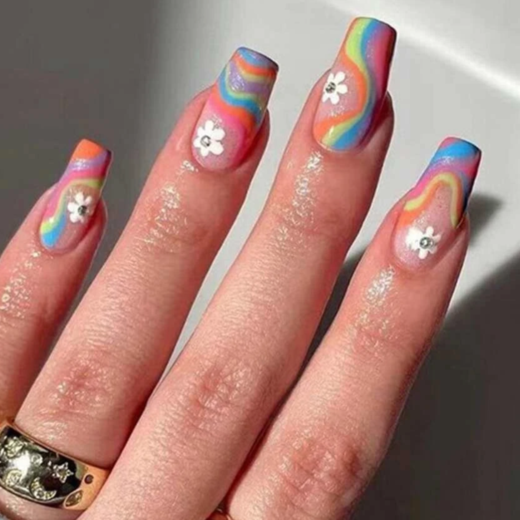 Allison | Medium Rainbow Swirl Nails