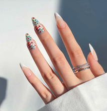 Load image into Gallery viewer, Amelia | White French Multi-Colored Flower Nails
