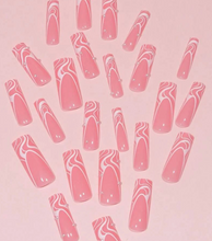 Load image into Gallery viewer, Gianna | Extra Long Square Pink White Pearl Nails
