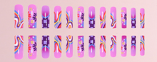Load image into Gallery viewer, Georgina | Extra Long Square Purple Pink Checkered Nails
