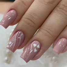 Load image into Gallery viewer, Prissy | Short/Medium Mauve Square Heart Design Nails
