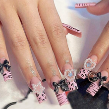 Load image into Gallery viewer, Vega | Medium Pink Black French Square Pearl Accent Nails
