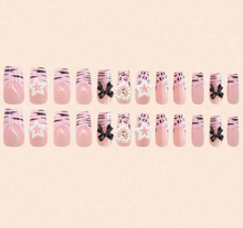 Load image into Gallery viewer, Vega | Medium Pink Black French Square Pearl Accent Nails
