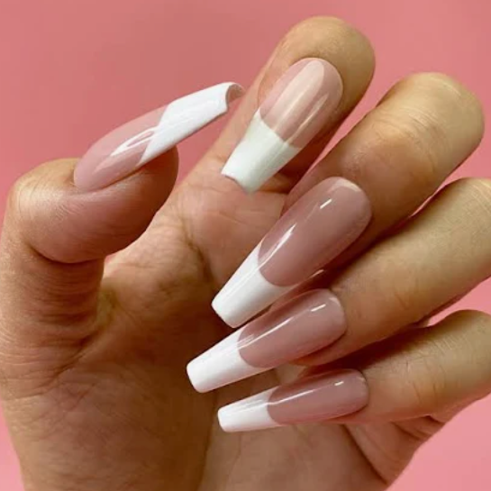 Sculpted French | Long Coffin French Nails