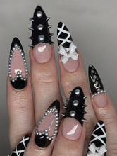 Load image into Gallery viewer, Shonda | Medium Almond Black French Stud Nails
