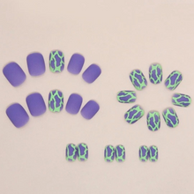 Load image into Gallery viewer, Spaz | Short Square Purple &amp; Lime Green Accent Nails
