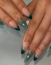 Load image into Gallery viewer, Starlight | Medium Almond Green Gold Nails
