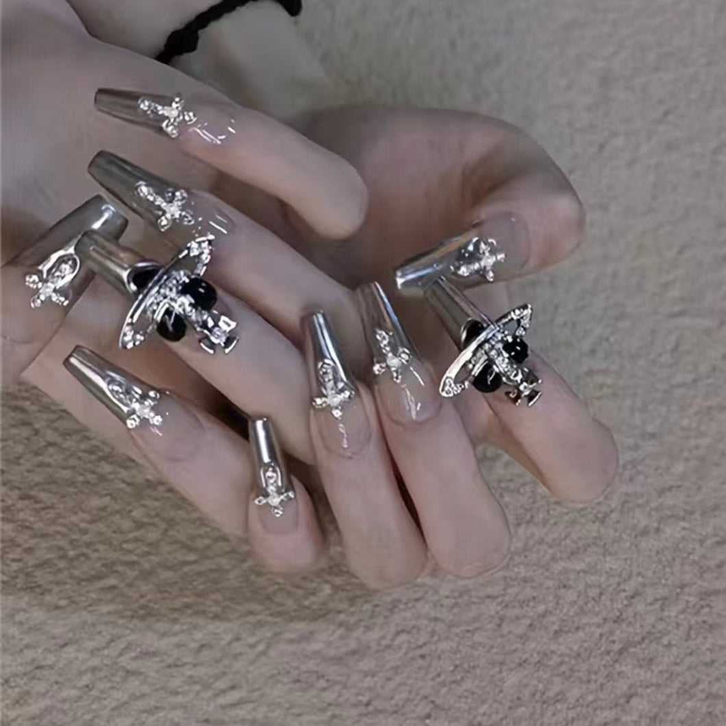 Starship | Long Silver French Cross Nails
