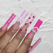 Load image into Gallery viewer, Strawberry Shortcake | XL Square Pink Charm Nails
