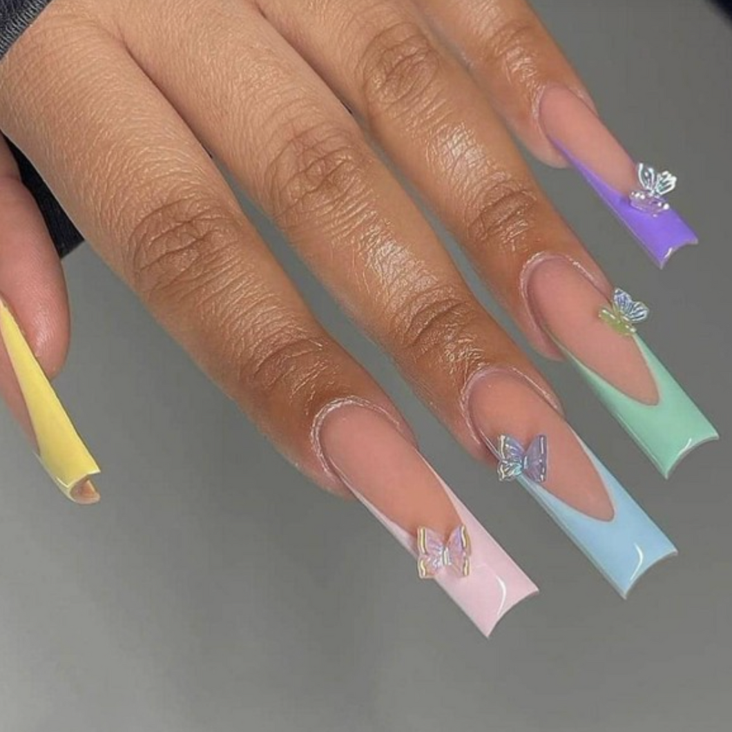 Swarm | Extra Long Pastel French Butterfly Nails