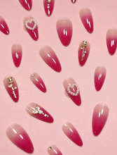 Load image into Gallery viewer, Contessa| Medium Almond Pink French Ombre Charm Nails
