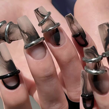 Load image into Gallery viewer, Two Chainz | Medium Coffin Matte Smoke Silver Accent Nails
