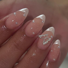 Load image into Gallery viewer, Morgan | Medium Almond Shimmer French Pearl Nails
