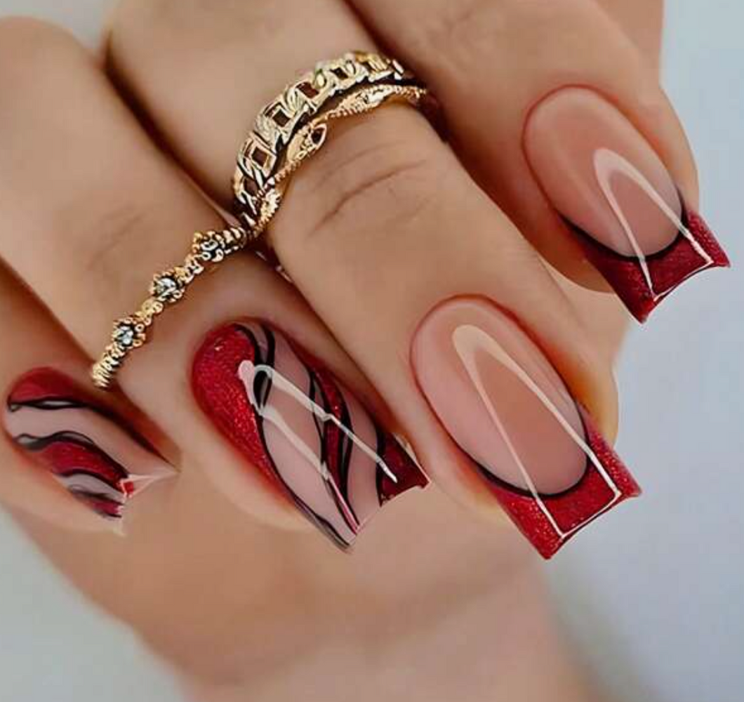 Working Girl | Short Square Red French Accent Nails