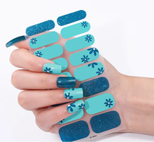Load image into Gallery viewer, Blue Floral Gel Nails
