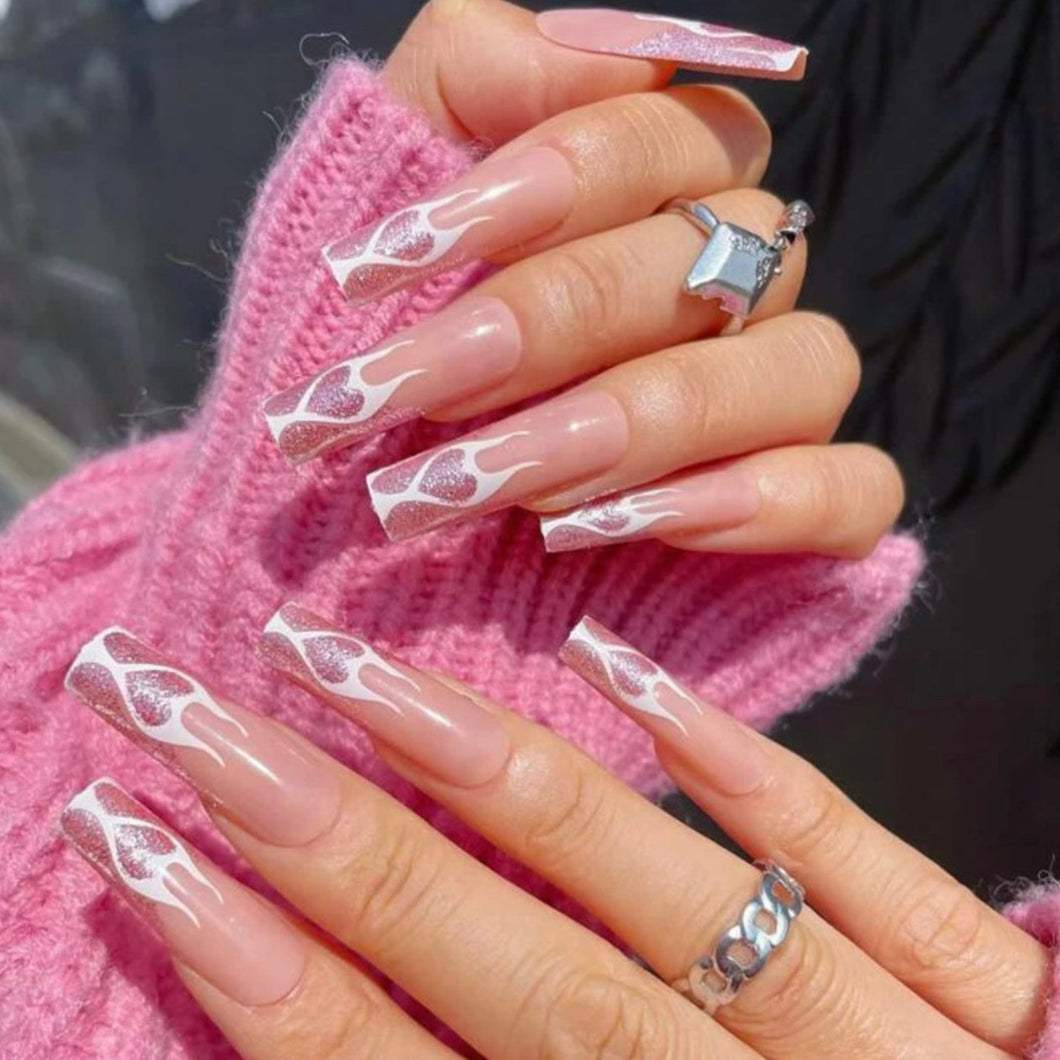 Bae | Extra Long Square Pink Flame Nails