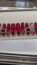 Load and play video in Gallery viewer, Handmade 1027 | XL Ruby Red Crystal Nails
