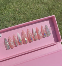 Load and play video in Gallery viewer, Handmade Long Stiletto Elegant Wedding Nails 3D Nails
