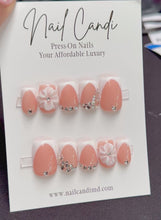 Load and play video in Gallery viewer, Handmade Short Square French Flower Nails &amp; White Coquette Nails
