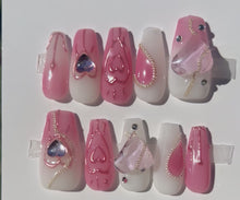 Load and play video in Gallery viewer, Handmade Pink Crystal Heart Nails
