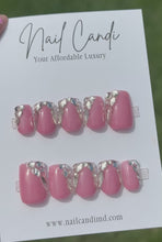 Load and play video in Gallery viewer, Handmade Short Solid Pink Crystal Accent Nails
