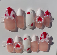 Load and play video in Gallery viewer, Handmade White &amp; Red Heart Gel Nails
