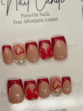 Load and play video in Gallery viewer, Handmade Short Square Red French Red Bow Nails
