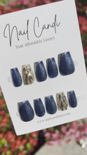 Load and play video in Gallery viewer, Handmade Blue &amp; Gold Gel | Medium Coffin Nails
