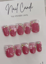 Load and play video in Gallery viewer, Handmade Short Square Pink Flower Pink French Nails
